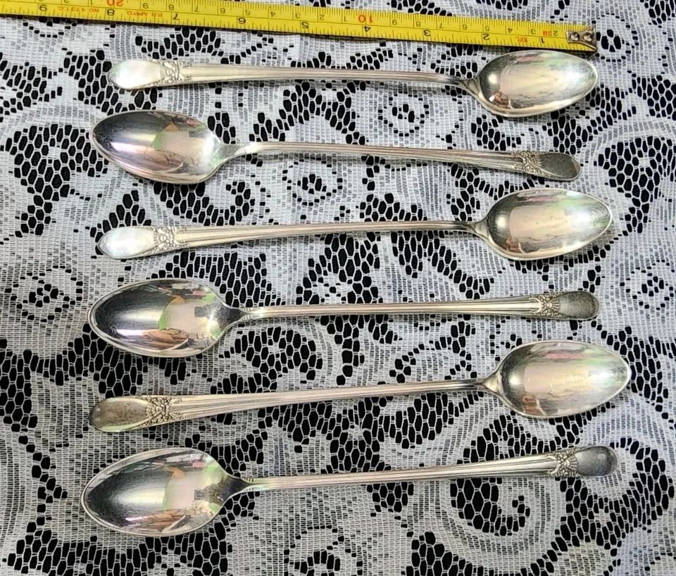 ✔LOT OF 6 c1940 BELOVED😍 PATTERN SILVERPLATED ICED TEA🧉/ COLD BEVERAGE SPOONS  - Image 2 of 4