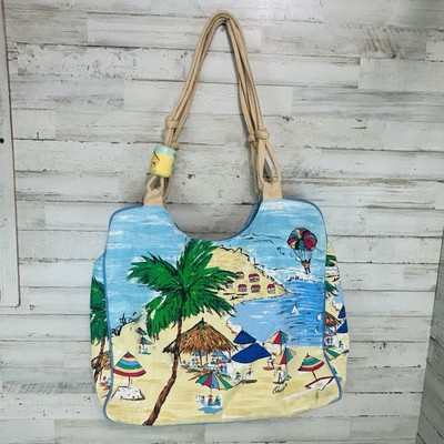 OUNSBY Beach Elements Beach Artsy Backpack Unique Canvas Bag Ocean Blue Sand