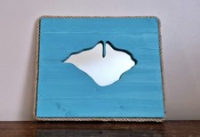 Wooden Isle of Wight Mirror Wall Hanging Hand Painted Beach Blue