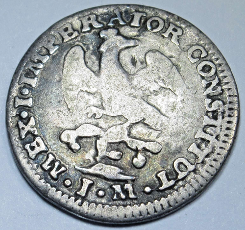 1823-JM Iturbide Messico Guerra d'Indipendenza 1/2 Reales Forato Antica Moneta 1800 - Foto 2 di 3