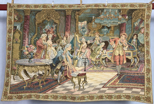 Vintage French Beautiful "Music Parlor" Scene Wall Hanging Tapestry 117x80 cm