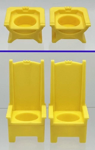4 Fisher Price Yellow Throne Chairs Tall & Short #993 Little People Castle VTG