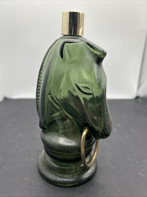 Empty Avon Windjammer After Shave Bottle Green Glass Horse Container