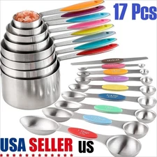 Magnetic Dual Sided Measuring Cup Spoons Stainless Kitchen Tool -Set of 17 US