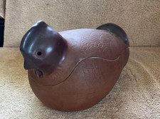 RARO antico gallo in argilla terracotta figura pollo smaltato forno olandese