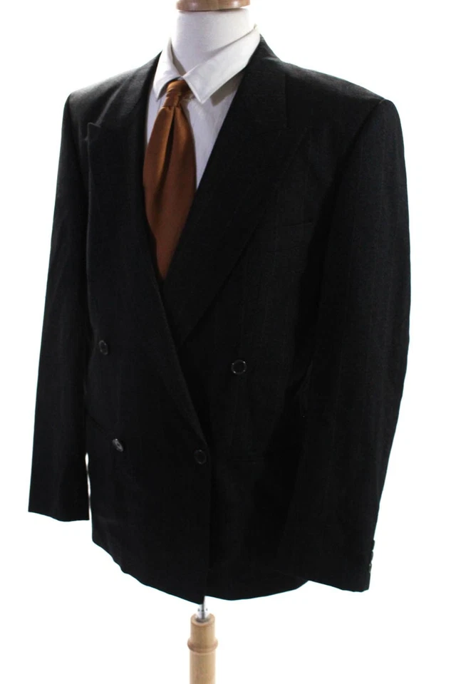 Blazer masculino Next cinza escuro listrado de lã peito duplo manga longa tamanho 40L - Imagem 3 de 4