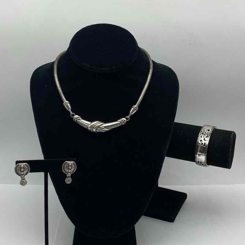 Brighton Silver Tone Jewelry Set Necklace Bracelet Earrings Scrollwork Knot