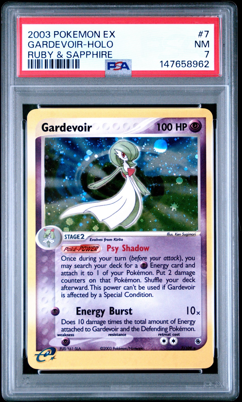 2003 POKEMON EX RUBY & SAPPHIRE #7 GARDEVOIR-HOLO PSA 7