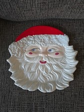 Vintage Santa Claus Face Tray Cookie Platter Retro Xmas