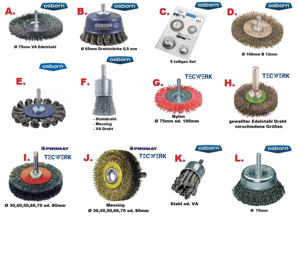 OSBORN/PROMAT/TW Marken Bürsten für Bohrmaschine Akkuschrauber-Industriequalität
