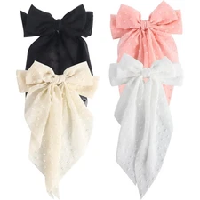 4PCS Chiffon Large Ribbon Hair Bows, Oversized Long-tail Hair Clips, Cute Hai...