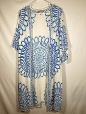 Duster Size Small Blue and White Light Weight Boho Cottagecore Cover Up
