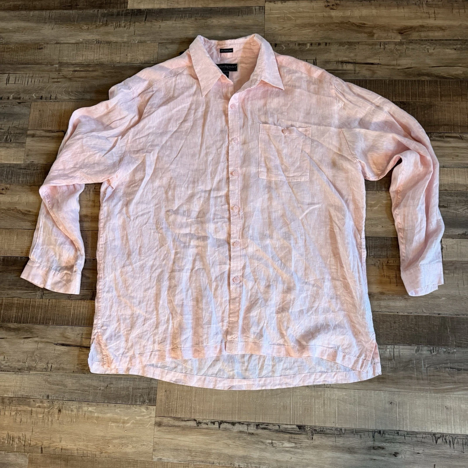 Weekender Mens 100% Finest Linen Pink Button Down Shirt Semi Sheer Sz 2X