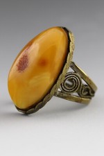 VINTAGE ANTIQUE Genuine BALTIC AMBER Egg Yolk 7.75 Ring 6.2g 210429-3
