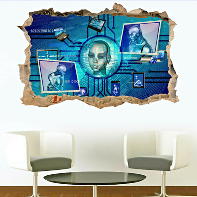 AI COMPUTER ROBOTER QUANTENZUKUNFT WANDAUFKLEBER 3D KUNST WANDBILD ABZIEHBILD RAUMDEKOR QB4