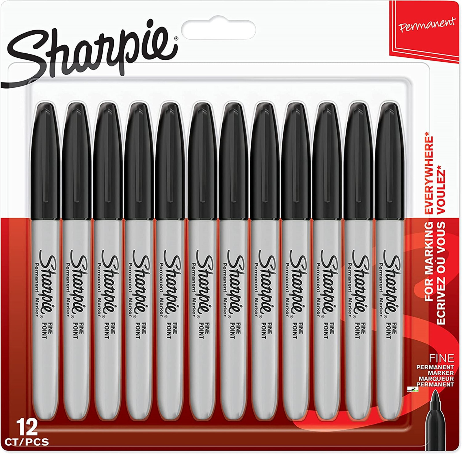 Sharpie 12 Pack Black Ink Permanent Marker Pens Fine Point Tip Stationery Office