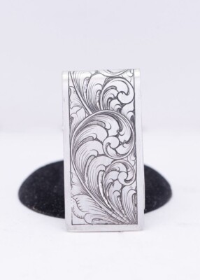 935 Argentium Silver Amazing Floral Design Engraved Western Money Clip For Man