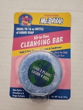 Original Mr Bubble All-In-One 1.6 oz Cleansing Bar Soap Shampoo Blue Body Face