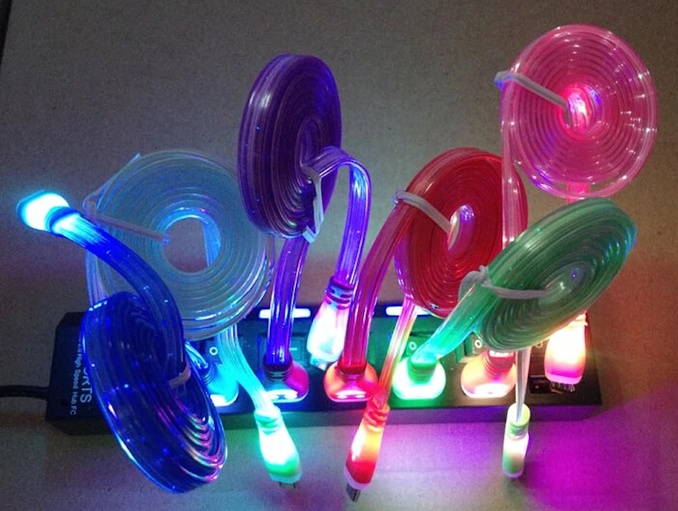 CAMBIO DE LUZ LED USB Cable de Carga Cargador PARA Apple iPhone 4S 5 6 7 Galaxy S3 Foto 4 de 4