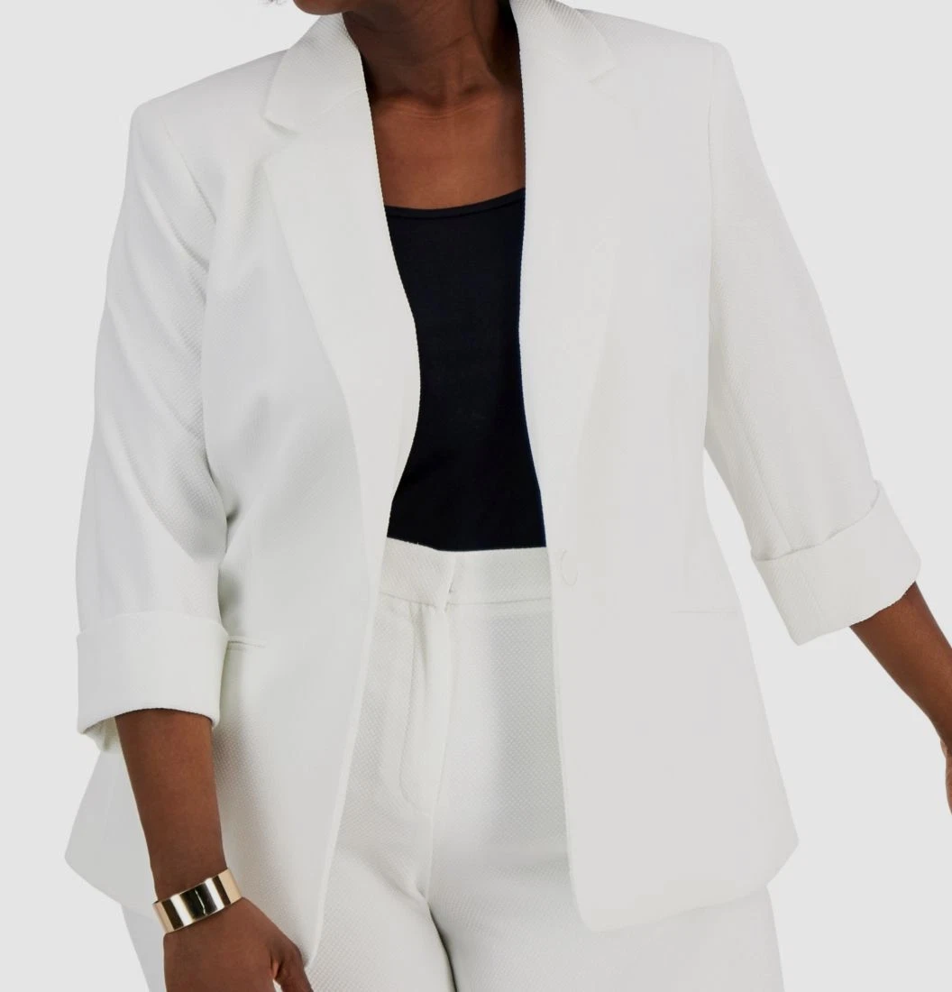 $129 Kasper Women's Textured Pique One-Button Blazer Suit Jacket Plus Size  24W