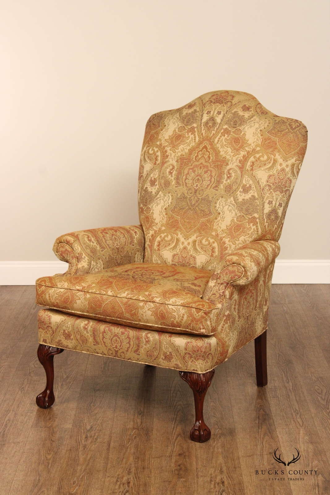 Fairfield Chippendale Style Pair Custom Upholstered Wingback Chairs eBay