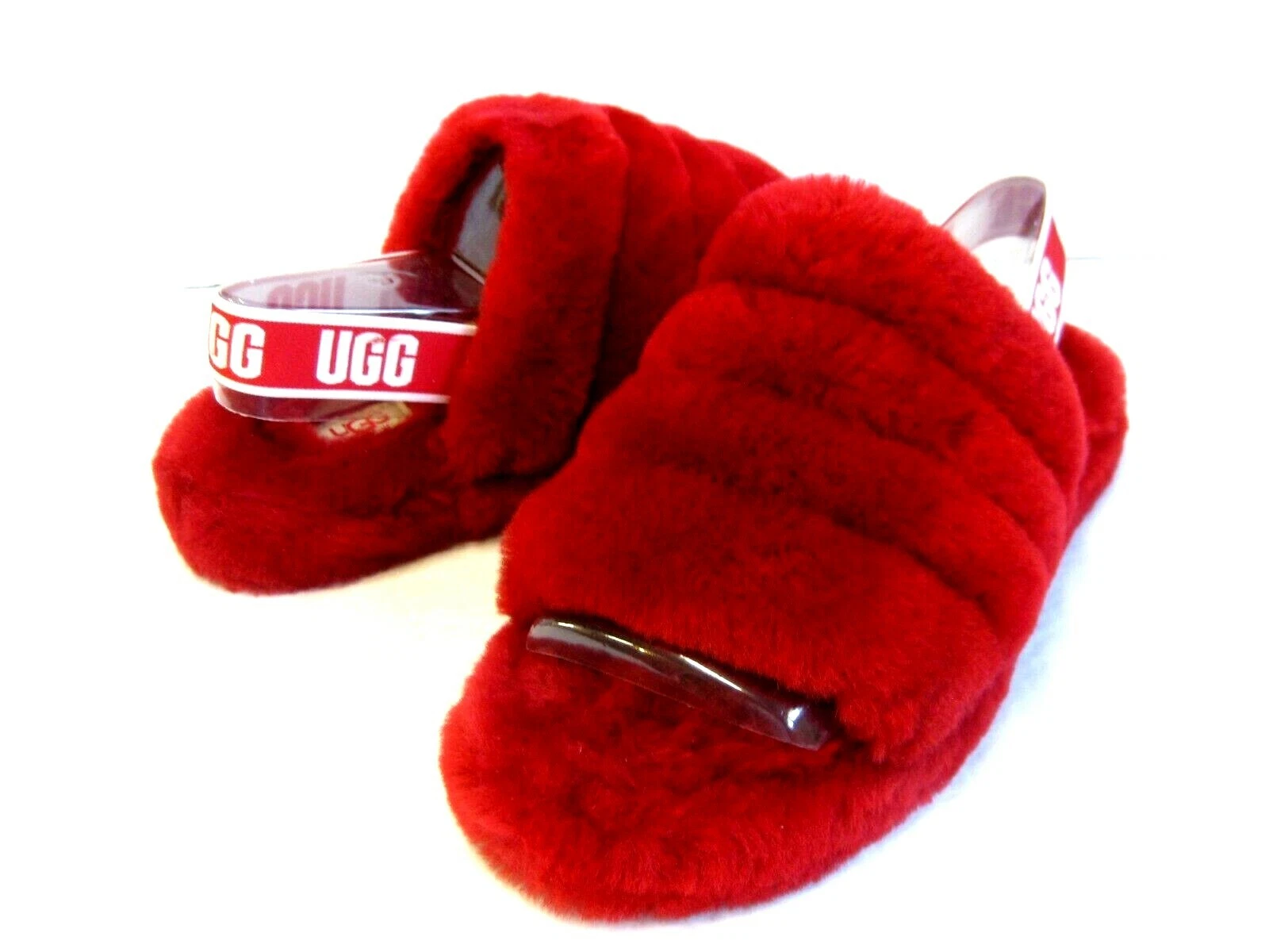 UGG FLUFF YEAH SLIDE SANDALO DONNA NASTRO ROSSO US 5 UK 3 EU 36 JP 22