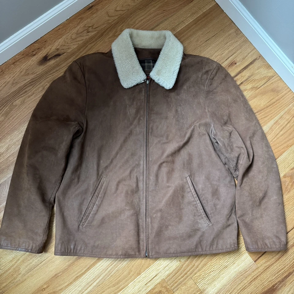 Chaqueta Bomber Cole Haan Country Para Hombre Gamuza Cuero Cuadros Interior Talla Grande Foto 4 de 4