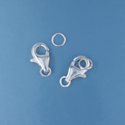 2 Sterling Silver Lobster Claw Clasp Connector 6 x 10.8mm + Closed Rings #33297