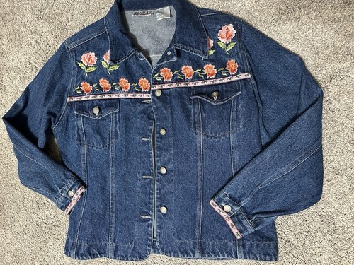 Veste Jean Vintage Bill Blass à Motif Floral - Taille L Femme - Occasion Très Bon état