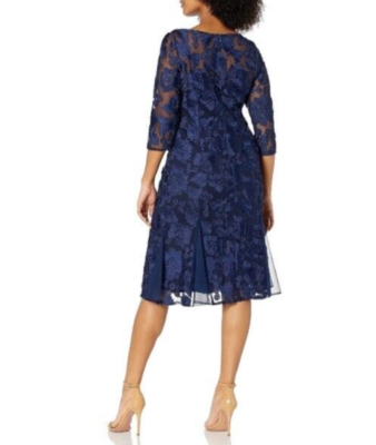 Alex Evenings Women's Tea Length Embroidered Dress with Illusion Sleeves  22W | eBay