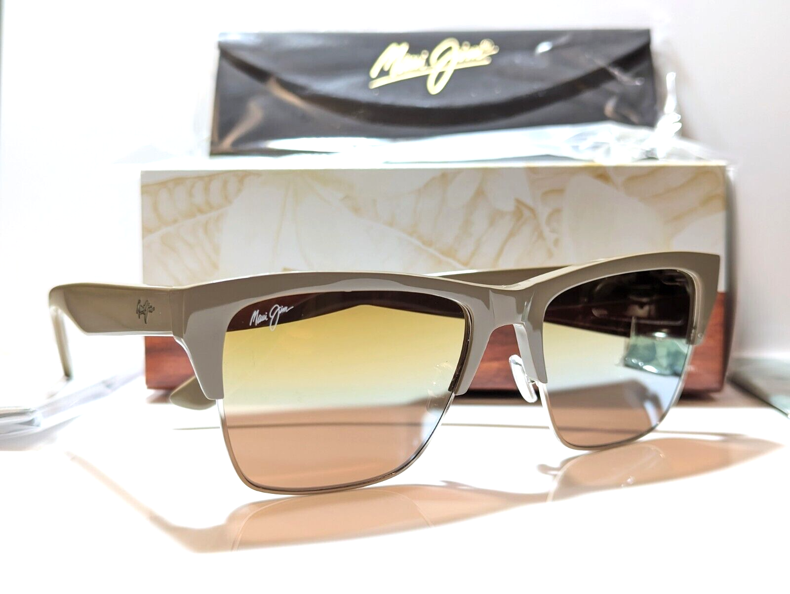 NEW Maui Jim Perico Silver Mink/Gold Silver Mirror Polarized Sunglass