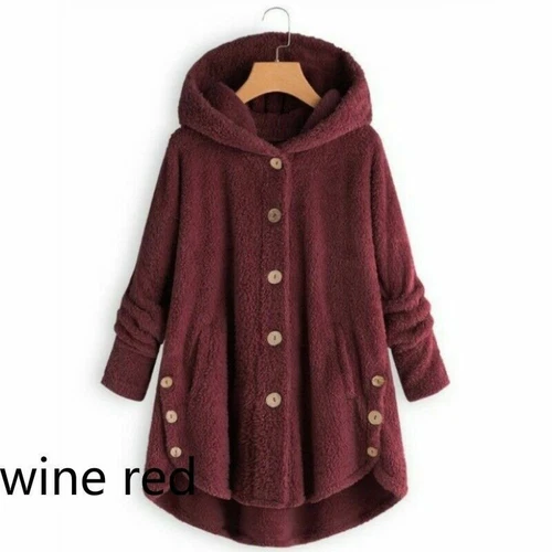 Damen Kapuzen Mantel Jacke Tops Hoodies Flauschig Fleece Kunstfell Plüsch Knopf Vintage - Bild 18 von 28