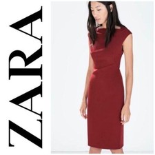 Zara Red Dress Pencil Sheath Work Stretch Fitted
