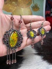 Flower Necklace Earring Set Jewelry Set Bridal Jewelry  Purple Floral Vintage