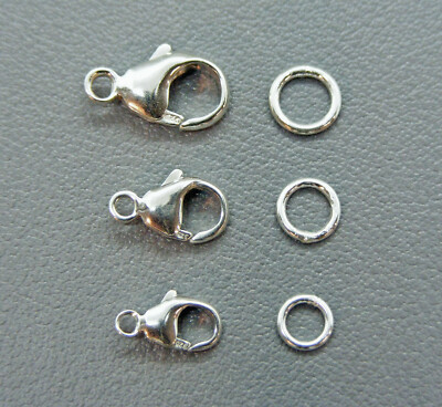 Echter 925er Silber KARABINER-VERSCHLUSS mit BINDERING 11 / 13 / 16 mm -NEU-    