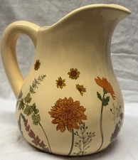 Vintage MCM Floral Pitcher Jug Home Decor Display Only Painted Pottery