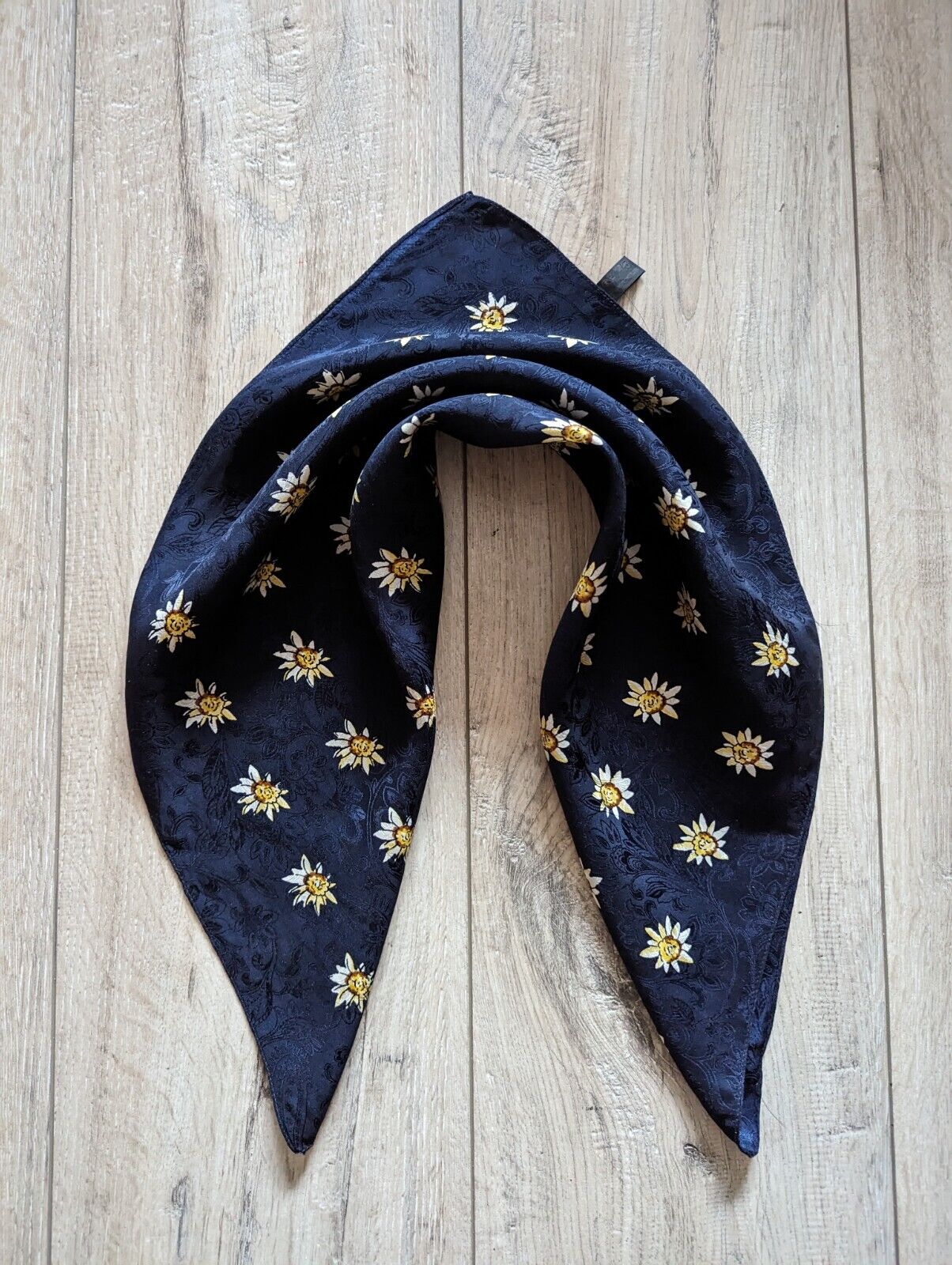 OWA vintage scarf blue Jacquard Silk Alpine Edelw… - image 3
