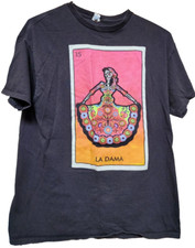 La Dama Loteria Card 15 Calavera Day of the Dead Black T-Shirt Size L