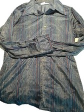 PANATELA LEVI Vintage 70s Wildfire Sz Large Silky Print Collar Shirt Button Dwn