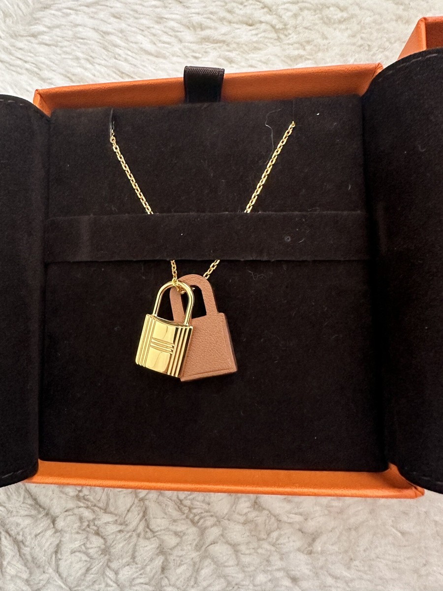 Authentic Hermes kelly Gold leather pendant necklace