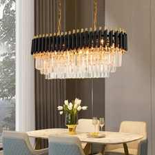 31.5" Modern Crystal Chandelier Adjustable LED Gold Black Ceiling Light Fixtures