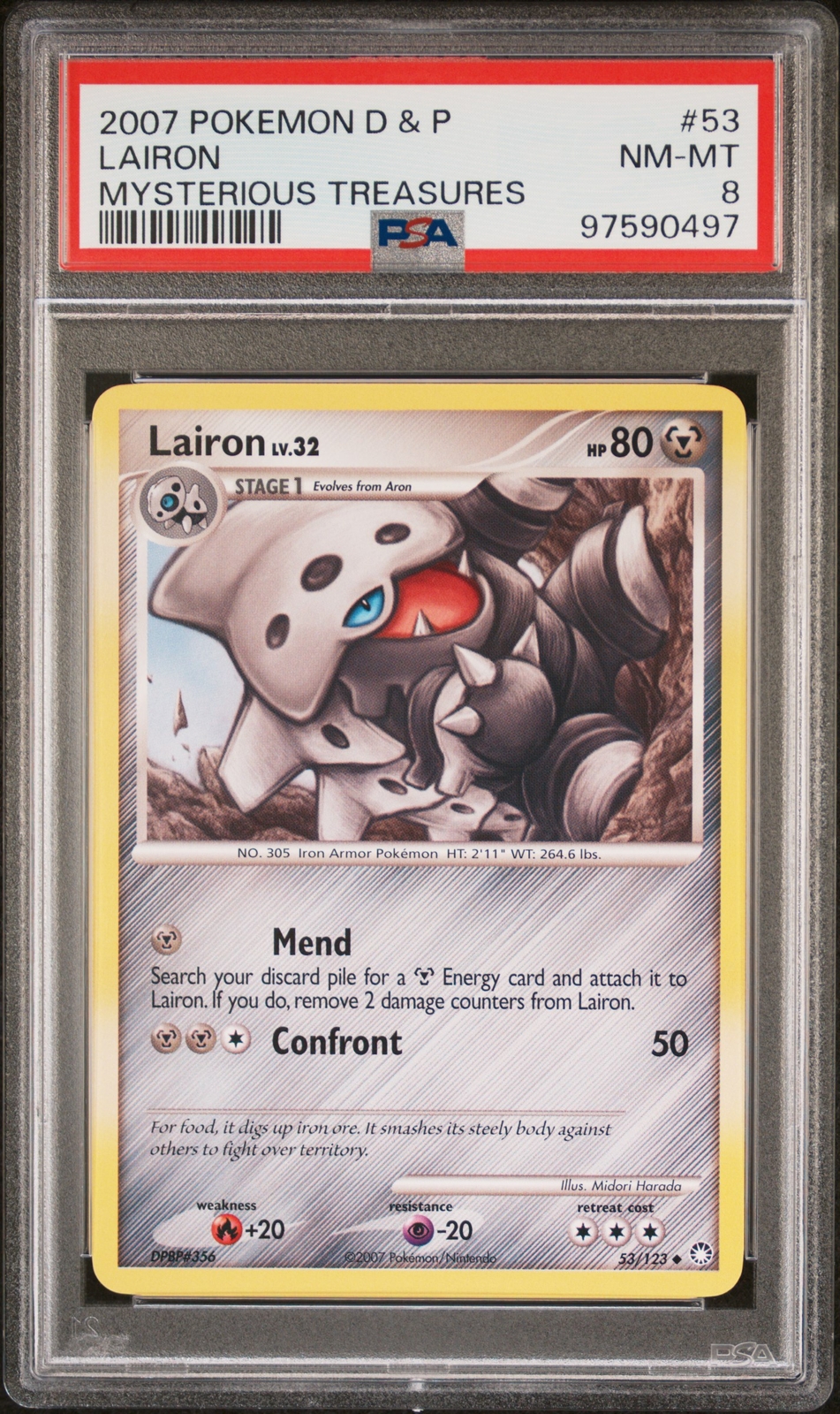 2007 POKEMON DIAMOND & PEARL MYSTERIOUS TREASURES #53 LAIRON PSA 8 POP 2!