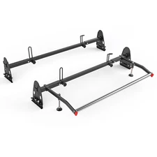 Fullsize Steel Two-Bar Van Ladder Roof Racks with Rear Cargo Roller - Black