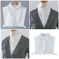 Women Fake Collar Blouse Ruffled Half Shirt French Detachable Layering Top