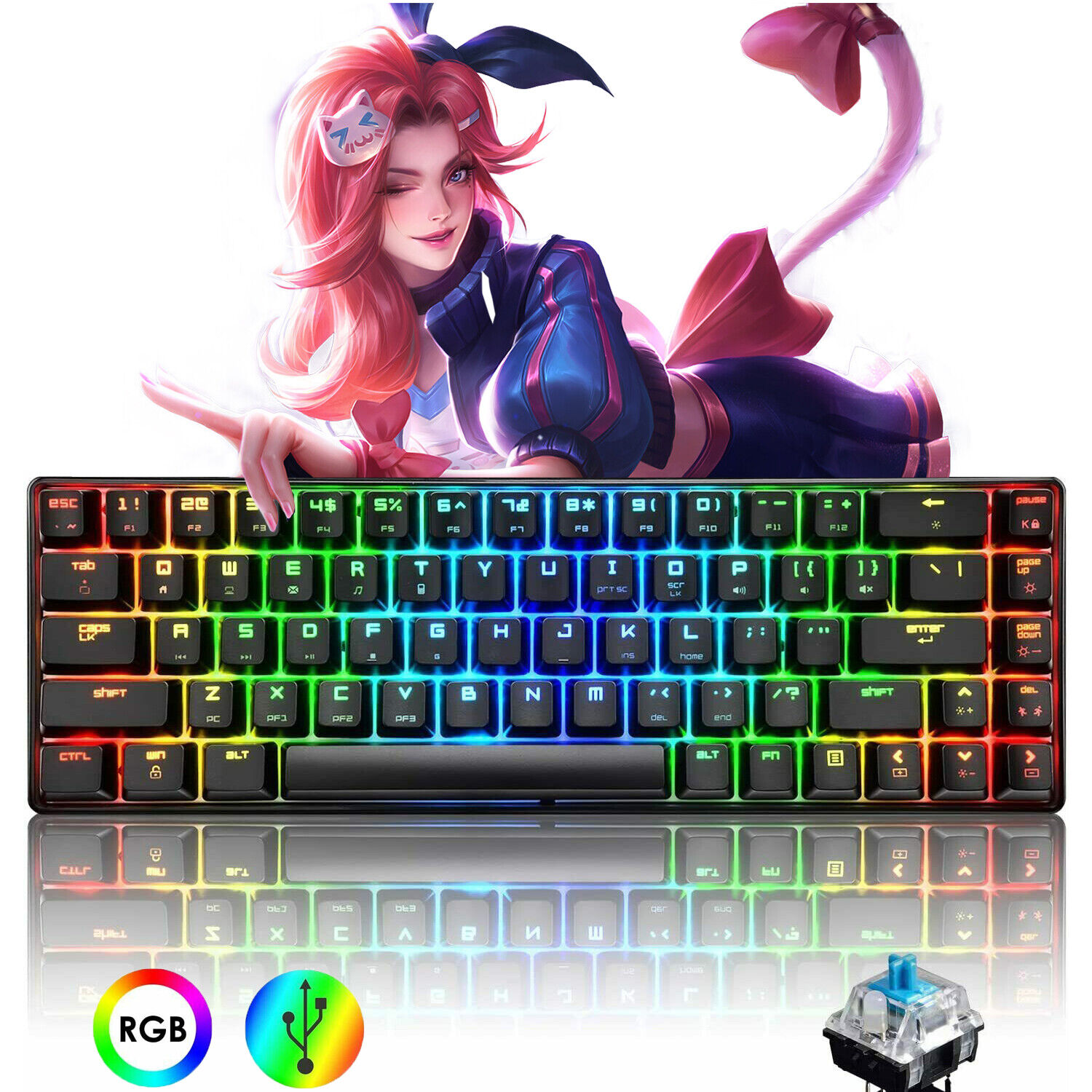 Wired 60% Mechanical Gaming Keyboard RGB Backlit Type C  PS4,Xbox,PC,Laptop,MAC