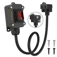 Inline Cord Switch 3ft Cable Waterproof 3-Pronged Plug On/Off Rocker Button