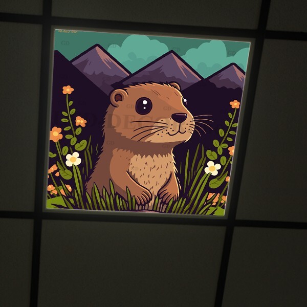 Dalle led 60x60 cm décor diffusant imprimé Marmotte 1 pour atténuer la lumière trop vive