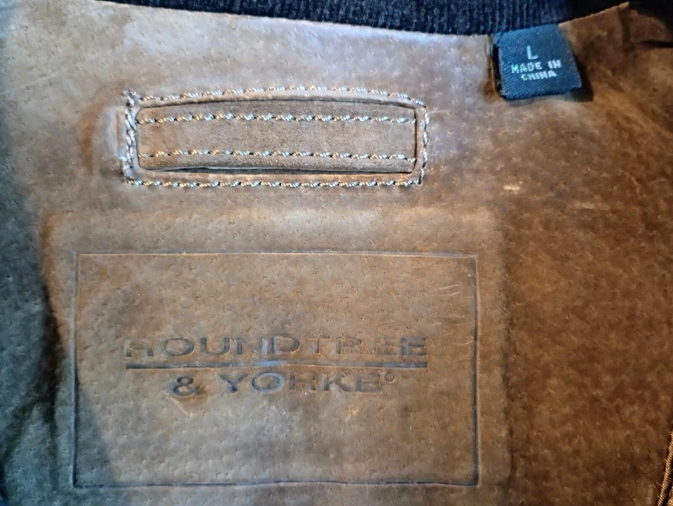 Chaqueta RoundTree Yorke Para Hombres Grande Cuero Gamuza Chaleco Marrón Forrado Pana Cuello Foto 4 de 4