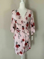 NWT! Flora by Flora Nikrooz Women's Sz L Isla Soft Floral Short Wrap Robe