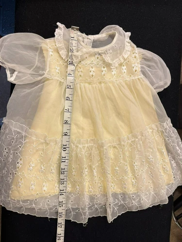 Vintage Girls Lace Dress w/ Yellow Satin Slip by Little Folks Giftwear
